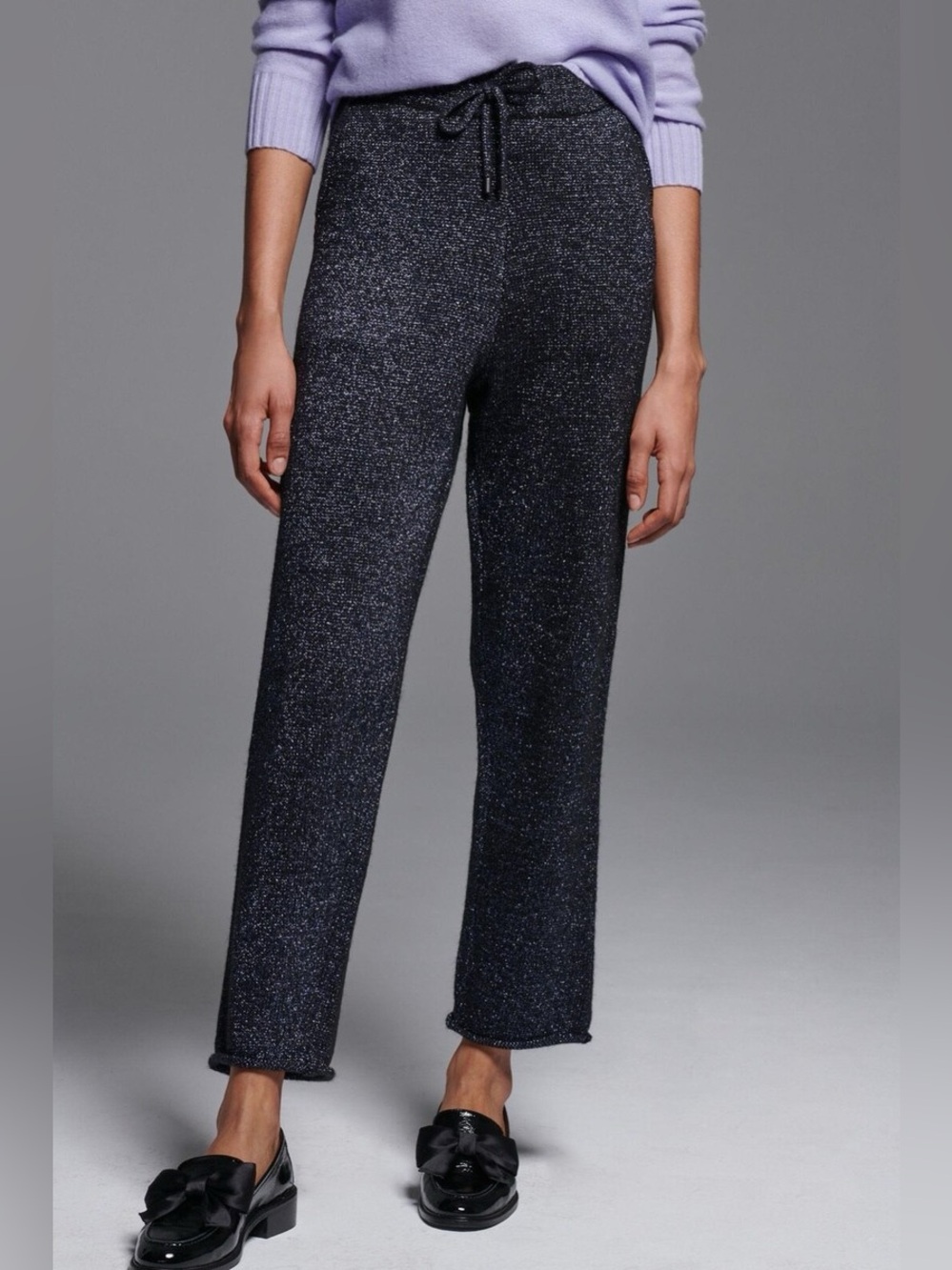 Anthropologie || Toulouse Knit Sweater Pants Navy Blue Shimmer Metallic Small